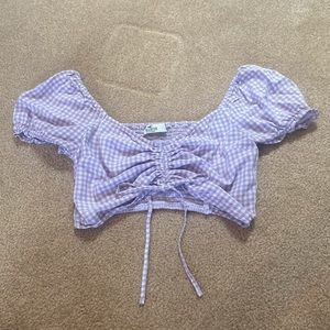 Purple Checkered Hollsiter Blouse